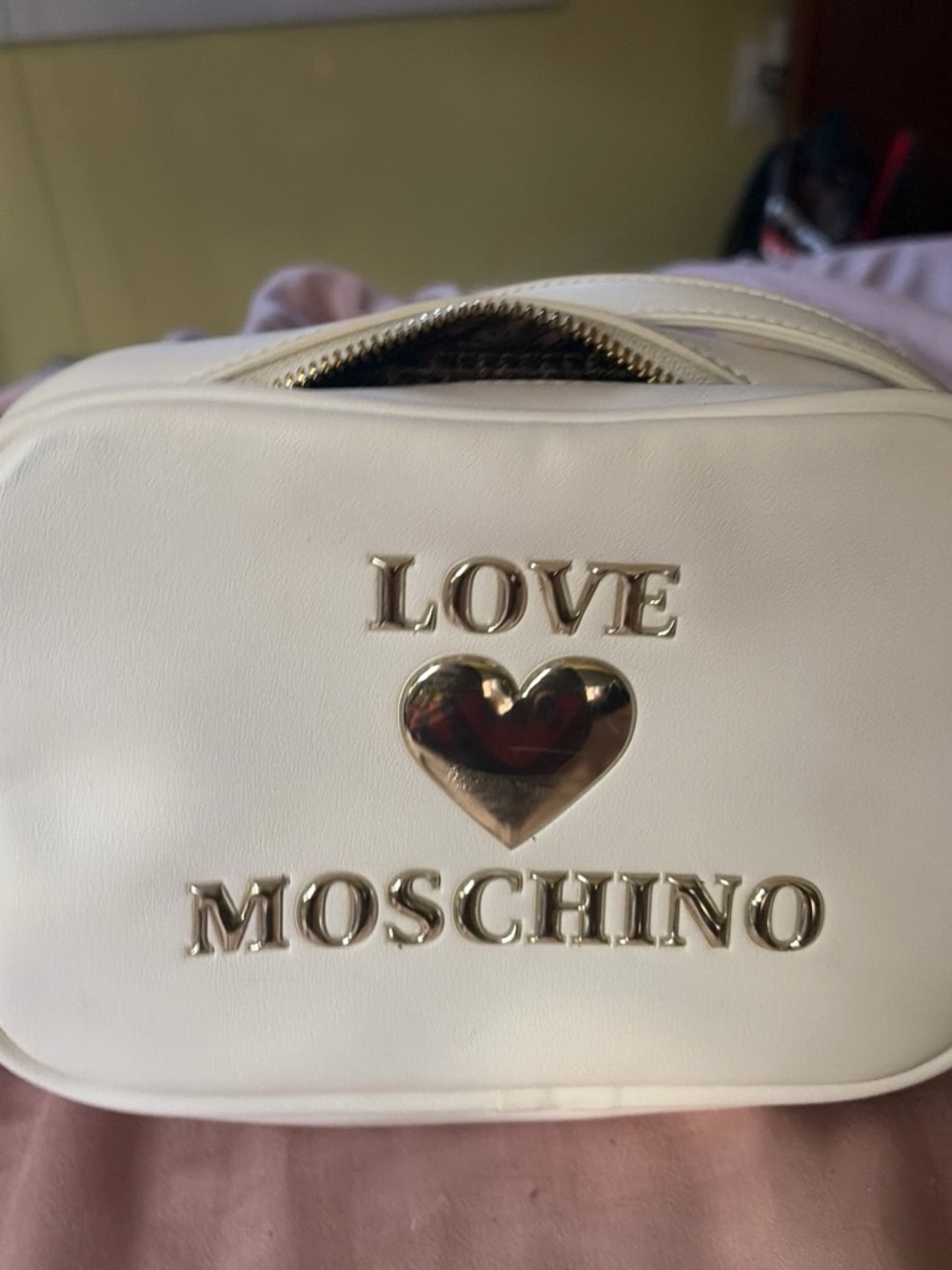Love Moschino White Mini Crossbody with Gold Heart Logo